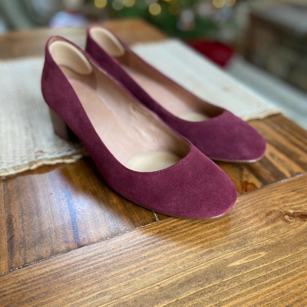 Madewell The Ella Burgandy Suede Block Heel Pump. Women’s Sz 8.5